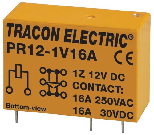 Tracon PR12-1V16A Print relé 12V DC / 1×CO (16A, 230V AC / 30V DC)