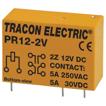   Tracon PR12-2V Print relé 12V DC / 2×CO (5A, 230V AC / 30V DC)