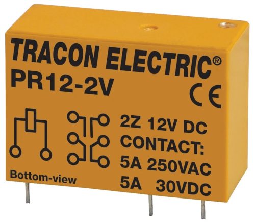 Tracon PR12-2V Print relé 12V DC / 2×CO (5A, 230V AC / 30V DC)