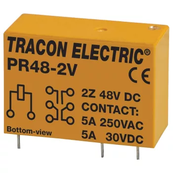   Tracon PR48-2V Print relé 48V DC / 2×CO (5A, 230V AC / 30V DC)