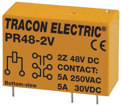 Tracon PR48-2V Print relé 48V DC / 2×CO (5A, 230V AC / 30V DC)