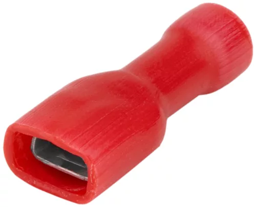 Tracon PTCSH6, Teljes szigetelésű rátolható csatl. hüvely, sárgaréz, piros 1,5mm2, 6,3×0,8mm