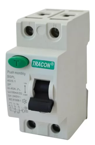 Tracon RB2-25100, Áram-védőkapcsoló, 2 pólusú 25A, 100mA, 4,5 kA, 2P