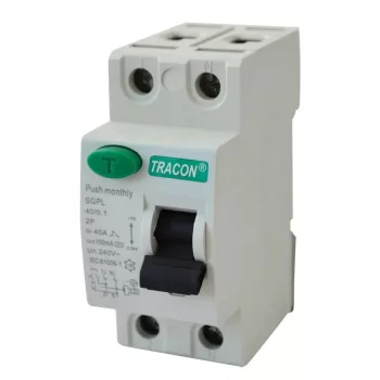   Tracon RB2-40030, Áram-védőkapcsoló, 2 pólusú 40A, 30mA, 4,5 kA, 2P