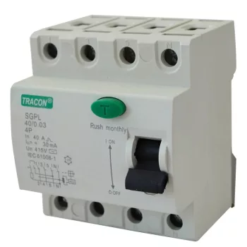   Tracon RB4-40030, Áram-védőkapcsoló, 4 pólusú 40A, 30mA, 4,5 kA, 4P