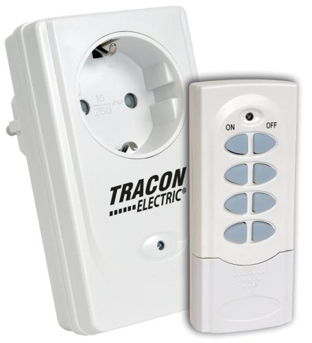 Tracon RCS11, Távkapcsolós csatlakozóaljzat, 1 aljzat, 1 távírányító 230VAC, 50Hz, 3600W, IP20, 433,92MHz