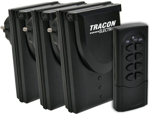 Tracon RCS13-IP, Távkapcsolós csatlakozóaljzat, 3aljzat, 1 távírányító, IP44 230VAC, 50Hz, 3600W, IP44, 433,92MHz
