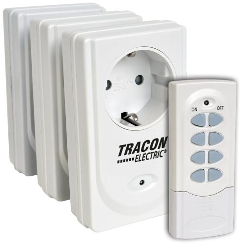 Tracon RCS13, Távkapcsolós csatlakozóaljzat, 3 aljzat, 1 távírányító 230VAC, 50Hz, 3600W, IP20, 433,92MHz