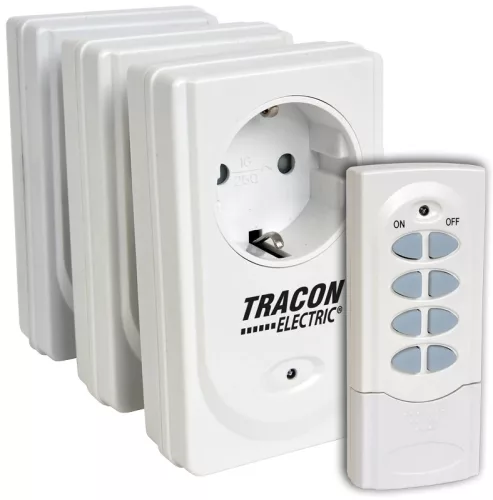 Tracon RCS13, Távkapcsolós csatlakozóaljzat, 3 aljzat, 1 távírányító 230VAC, 50Hz, 3600W, IP20, 433,92MHz