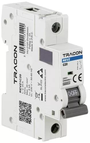 Tracon REVZ1D2 kismegszakító 1 pólus D karakterisztika 2A 6kA