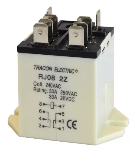 Tracon RJ08-24AC Nagyteljesítményű relé 24V AC / 2×CO (30A, 230V AC / 28V DC)