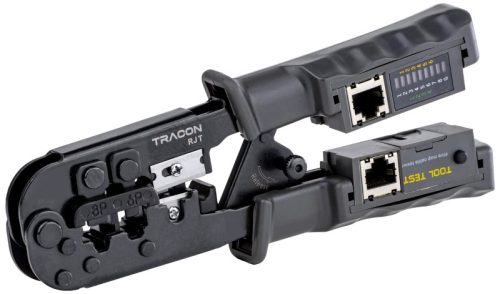 Tracon RJT Vágó- ,csupaszító- és présszerszám teszterrel RJ45, RJ11, RJ12
