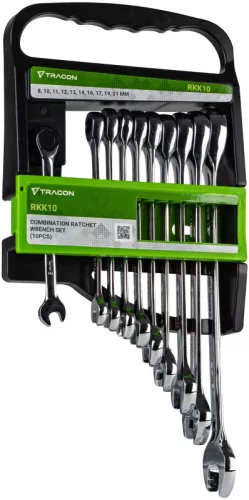 Tracon RKK10 Kombinált racsnis kulcs készlet 8,10,11,12,13,14,16,17,19,21mm