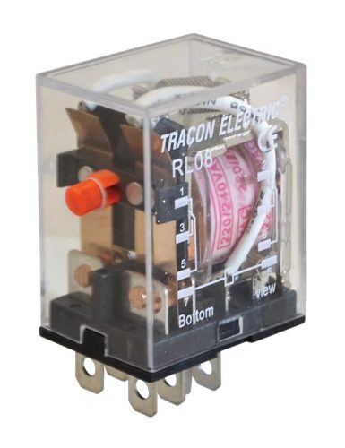 Tracon RL08-12AC Miniatűr teljesítmény relé 12V AC / 2×CO (10A, 230V AC / 28V DC)
