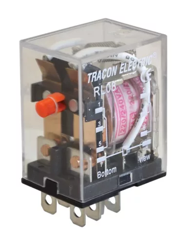 Tracon RL08-24DC Miniatűr teljesítmény relé 24V DC / 2×CO (10A, 230V AC / 28V DC)