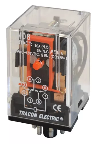 Tracon RM08-12DC Ipari relé 12V DC / 2×CO, (3A, 230V AC / 28V DC)