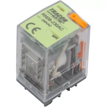  Tracon RN08-12DC Miniatűr teljesítményrelé 12V DC / 2×CO (12A, 230V AC / 28V DC)