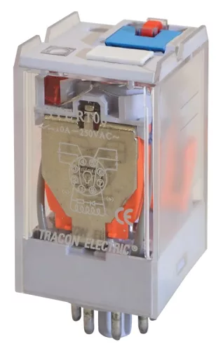 Tracon RT08-12AC Ipari teljesítmény relé 12V AC / 2×CO (10A, 230V AC / 28V DC)