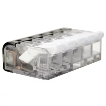   Tracon RVON5, Csavar nélküli vezetékösszekötő, nyitható átlátszó 0,2-4mm2, 32A, 450VAC 5P