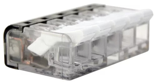 Tracon RVON5, Csavar nélküli vezetékösszekötő, nyitható átlátszó 0,2-4mm2, 32A, 450VAC 5P
