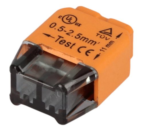 Tracon RVU2,5-2 Csavar nélküli vezetékösszekötő, narancssárga 2x0,5-2,5mm2, 450VAC, max. 16A