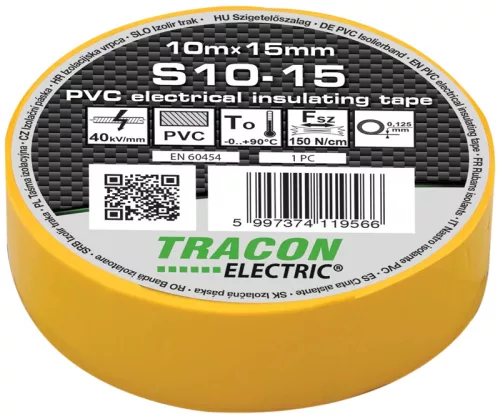 Tracon S10-15 PVC szigetelőszalag sárga 10m 15mm