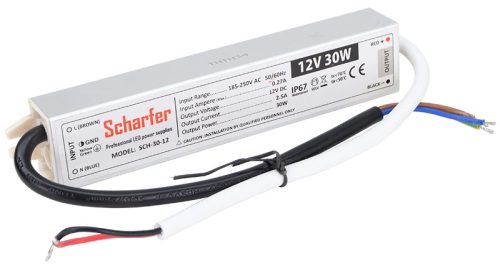 Tracon SCH-30-12, Fémházas LED meghajtó 220-240 VAC / 12 VDC; 30 W; IP67