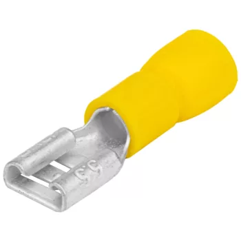   Tracon SCSH6, Szigetelt rátolható csatlakozó hüvely, sárgaréz, sárga 6,3×0,8mm, 6mm2