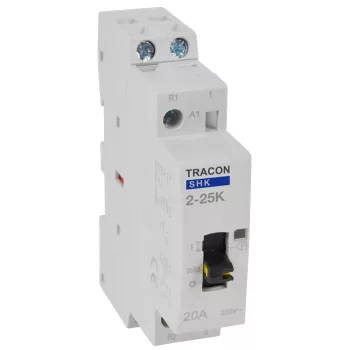   Tracon SHK2-25K, Installációs kontaktor 230V AC, 50Hz, 1 Mod, 2×NO, AC1/AC7a, 25A