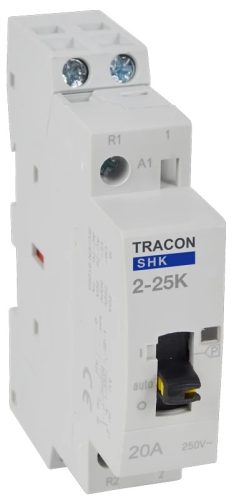 Tracon SHK2-25K, Installációs kontaktor 230V AC, 50Hz, 1 Mod, 2×NO, AC1/AC7a, 25A