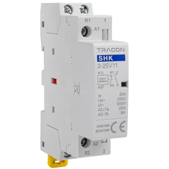   Tracon SHK2-25V11, Installációs kontaktor 230V AC, 50Hz, 1 Mod, 1×NO+1×NC, AC1/AC7a 25A