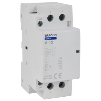   Tracon SHK2-40, Installációs kontaktor 230V AC, 50Hz, 2 Mod, 2×NO, AC1/AC7a, 40A
