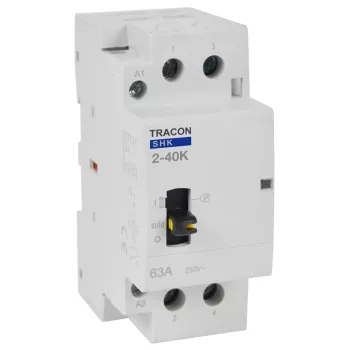   Tracon SHK2-40K, Installációs kontaktor 230V AC, 50Hz, 2 Mod, 2×NO, AC1/AC7a, 40A