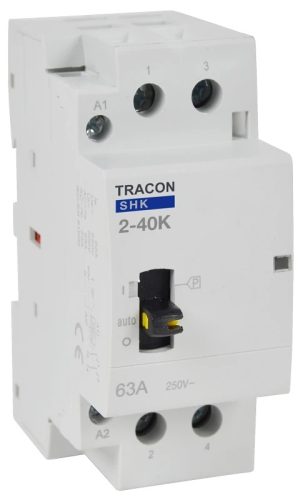 Tracon SHK2-40K, Installációs kontaktor 230V AC, 50Hz, 2 Mod, 2×NO, AC1/AC7a, 40A
