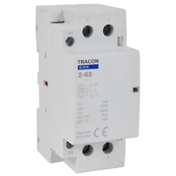   Tracon SHK2-63, Installációs kontaktor 230V AC, 50Hz, 2 Mod, 2×NO, AC1/AC7a, 63A