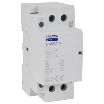   Tracon SHK2-63V11, Installációs kontaktor 230V AC, 50Hz, 2 Mod, 1×NO+1×NC, AC1/AC7a, 63A