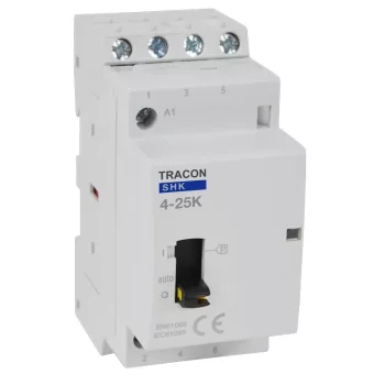   Tracon SHK4-25K, Installációs kontaktor 230V AC, 50Hz, 2 Mod, 4×NO, AC1/AC7a, 25A
