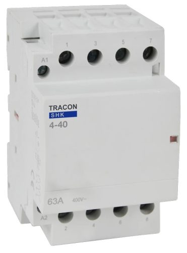 Tracon SHK4-40, Installációs kontaktor 230V AC, 50Hz, 3 Mod, 4×NO, AC1/AC7a, 40A
