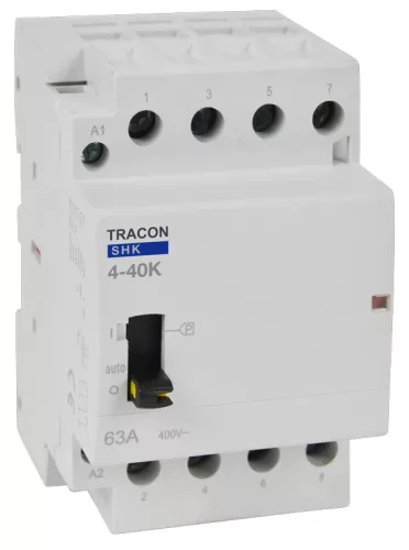 Tracon SHK4-40K, Installációs kontaktor 230V AC, 50Hz, 3 Mod, 4×NO, AC1/AC7a, 40A