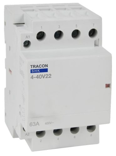 Tracon SHK4-40V22, Installációs kontaktor 230V AC, 50Hz, 3 Mod, 2×NO+2×NC, AC1/AC7a, 40A