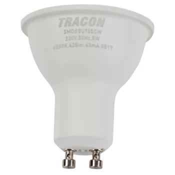 Tracon SMDCGU105CW műanyag házas SMD LED spot fényforrás, GU10, 5W, 470lm, 6500K hidegfehér, 120°, CREE chip, EEI=F