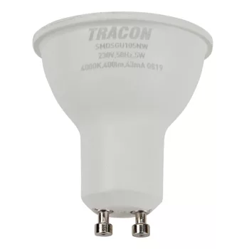 Tracon SMDCGU105NW műanyag házas SMD LED spot fényforrás, GU10, 5W, 450lm, 4000K természetes fehér, 120°, CREE chip, EEI=F