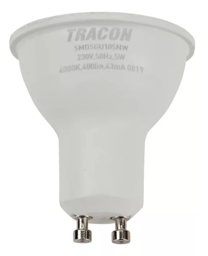 Tracon SMDCGU105NW műanyag házas SMD LED spot fényforrás, GU10, 5W, 450lm, 4000K természetes fehér, 120°, CREE chip, EEI=F