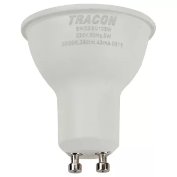Tracon SMDCGU105W műanyag házas SMD LED spot fényforrás, GU10, 5W, 430lm, 3000K melegfehér, 120°, CREE chip, EEI=F
