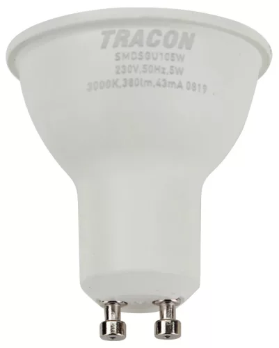 Tracon SMDCGU105W műanyag házas SMD LED spot fényforrás, GU10, 5W, 430lm, 3000K melegfehér, 120°, CREE chip, EEI=F