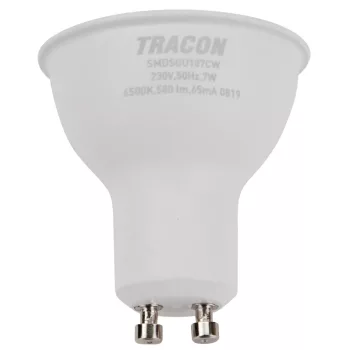 Tracon SMDCGU107CW műanyag házas SMD LED spot fényforrás, GU10, 7W, 650lm, 6500K hidegfehér, 120°, CREE chip, EEI=F