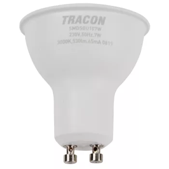 Tracon SMDCGU107W műanyag házas SMD LED spot fényforrás, GU10, 7W, 600lm, 3000K melegfehér, 120°, CREE chip, EEI=F