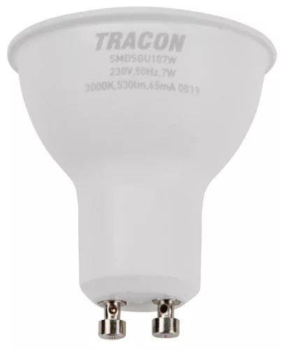 Tracon SMDCGU107W műanyag házas SMD LED spot fényforrás, GU10, 7W, 600lm, 3000K melegfehér, 120°, CREE chip, EEI=F