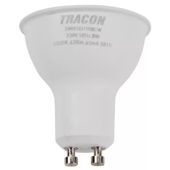 Tracon SMDCGU108CW műanyag házas SMD LED spot fényforrás, GU10, 8W, 740lm, 6500K hidegfehér, 120°, CREE chip, EEI=F