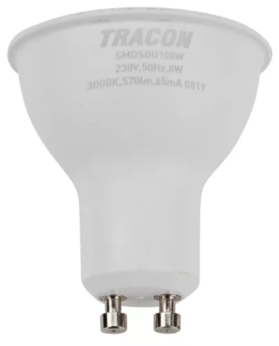 Tracon SMDCGU108W Műanyag házas SMD LED spot fényforrás CREE chippel, GU10, 8W, 710lm, 3000K, 120°, EEI=F